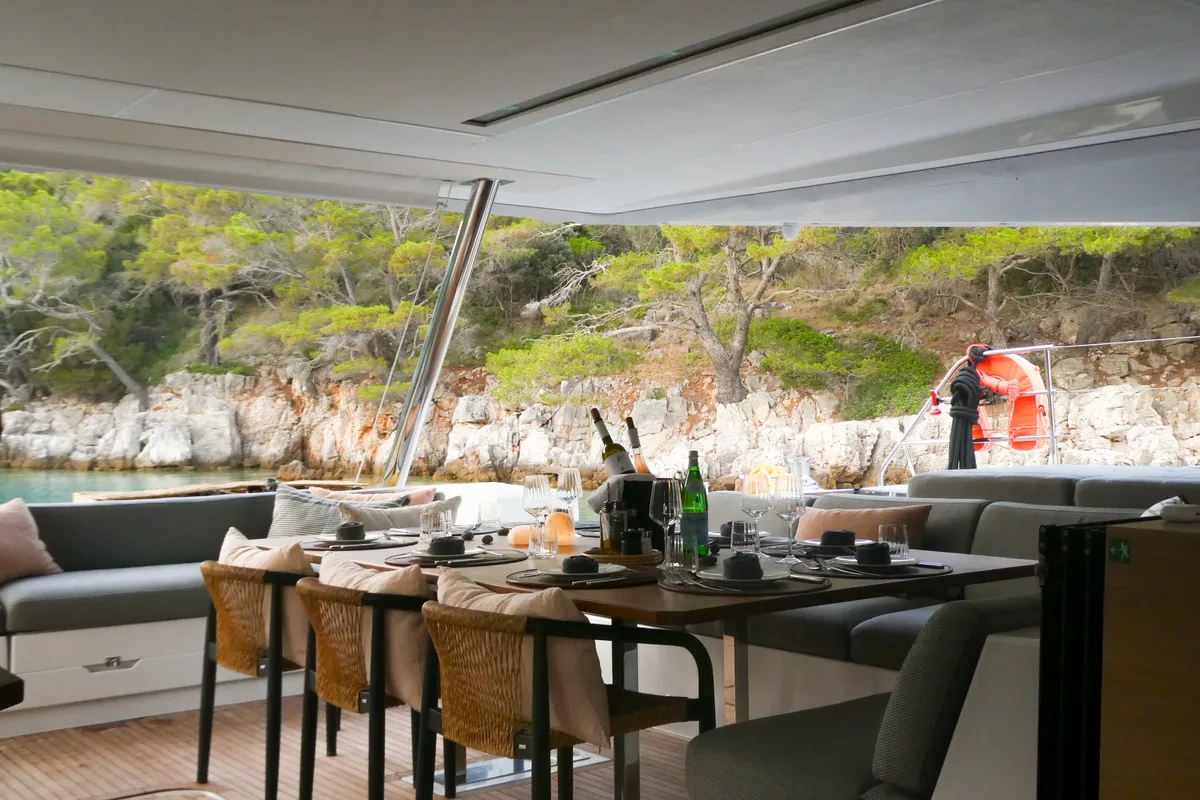 Solomar, a Fountaine Pajot Samana 59 catamaran at Grad Kaštela, Croatia
