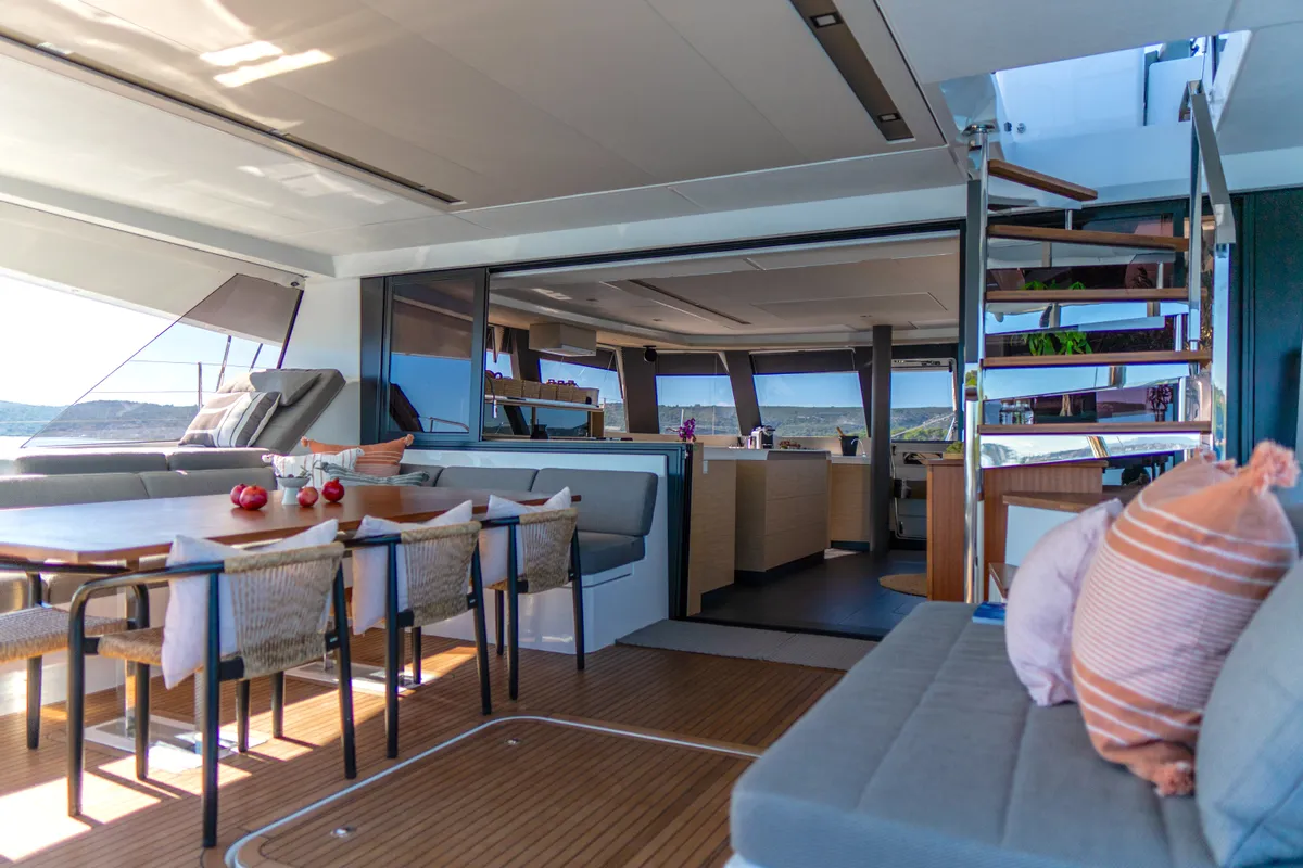 Solomar, a Fountaine Pajot Samana 59 catamaran at Grad Kaštela, Croatia