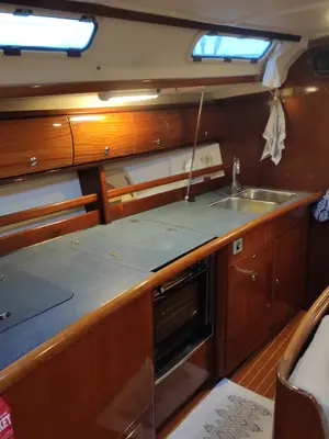 Galley of Argonaftis, a Bavaria 44 sailboat at Port of Avdira, Greece