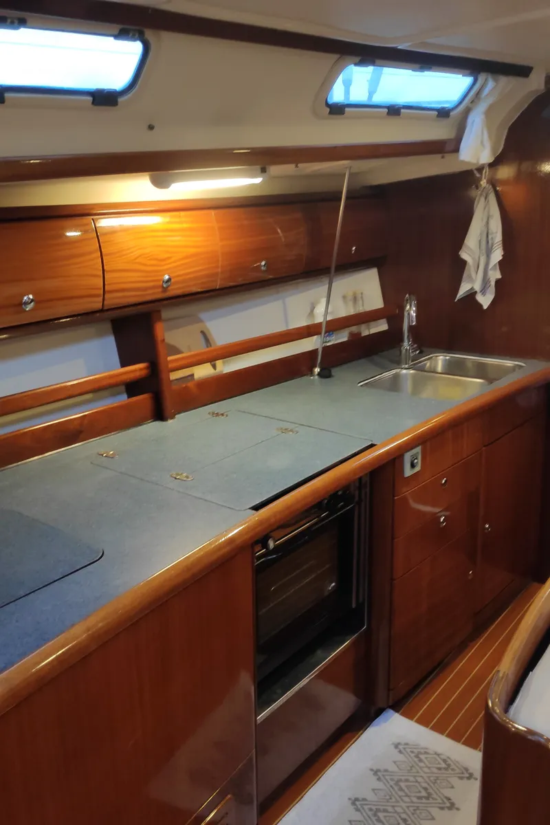 Galley of Argonaftis, a Bavaria 44 sailboat at Port of Avdira, Greece