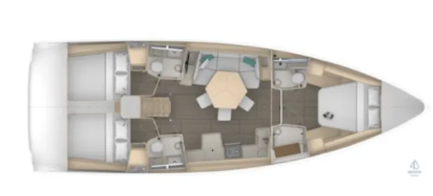 Floor plan of Junior Mary II, a Dufour 44 sailboat at Athens, Greece