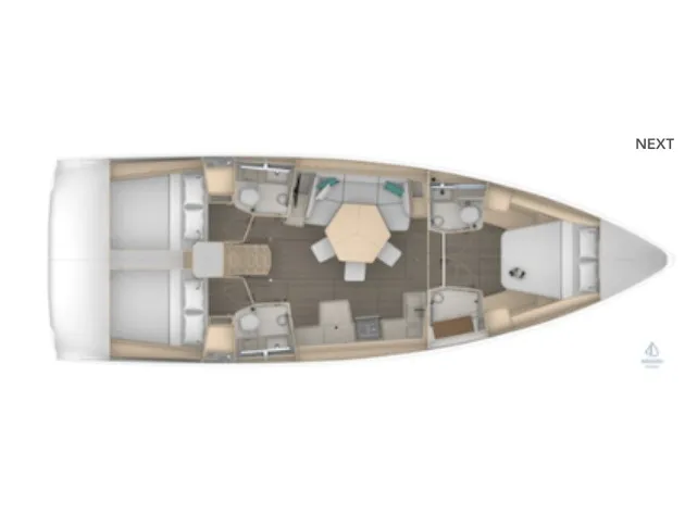 Floor plan of Junior Mary II, a Dufour 44 sailboat at Athens, Greece
