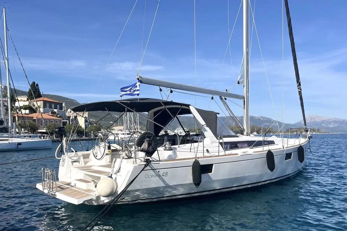 Exterior view of Alisa, a Beneteau Oceanis 48 sailboat at Athens, Greece