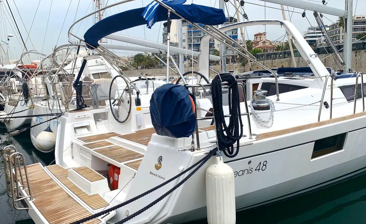 Cockpit of Alisa, a Beneteau Oceanis 48 sailboat at Athens, Greece