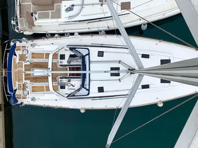 Deck of Alisa, a Beneteau Oceanis 48 sailboat at Athens, Greece