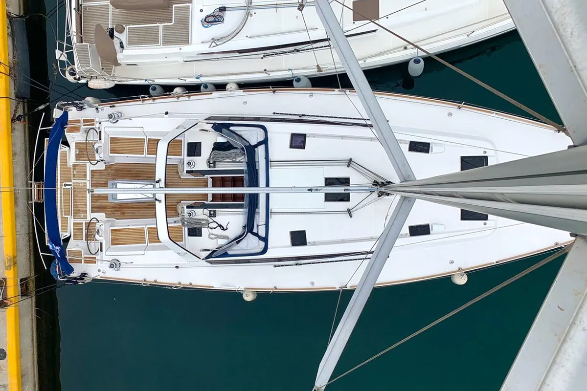 Deck of Alisa, a Beneteau Oceanis 48 sailboat at Athens, Greece