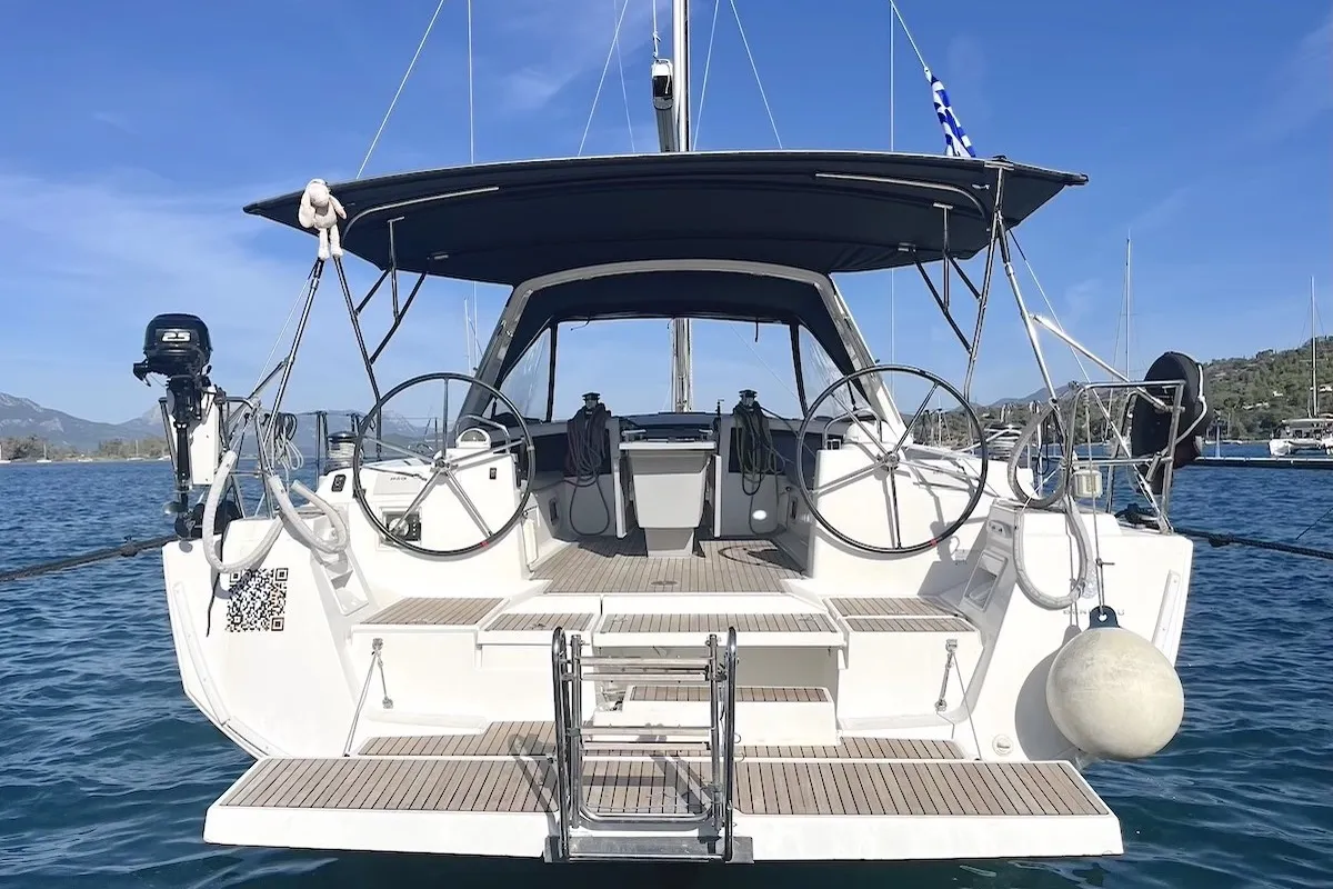 Cockpit of Alisa, a Beneteau Oceanis 48 sailboat at Athens, Greece