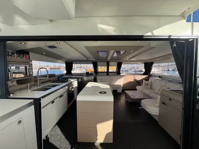 Galley of Maeva, a Fountaine Pajot Aura 51 catamaran at La Rochelle, France