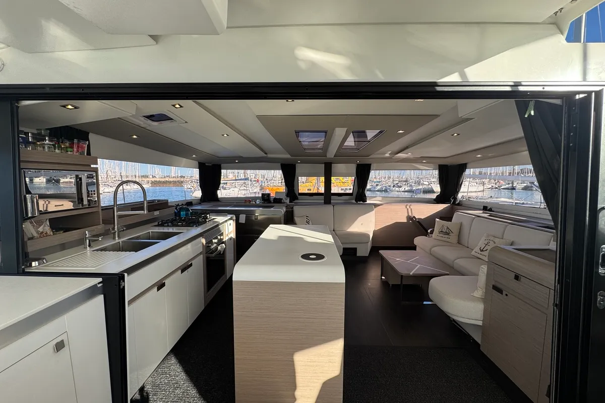 Galley of Maeva, a Fountaine Pajot Aura 51 catamaran at La Rochelle, France