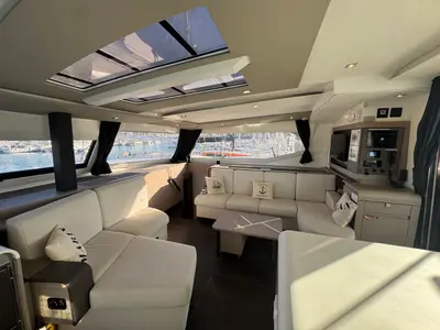 Salon of Maeva, a Fountaine Pajot Aura 51 catamaran at La Rochelle, France