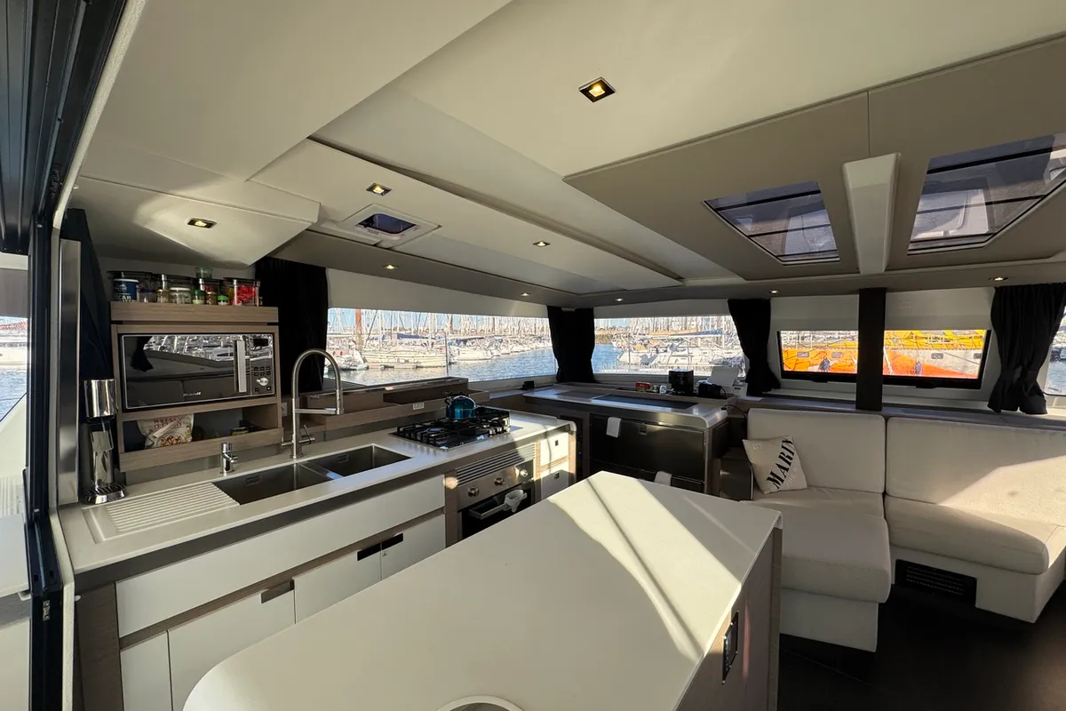Galley of Maeva, a Fountaine Pajot Aura 51 catamaran at La Rochelle, France