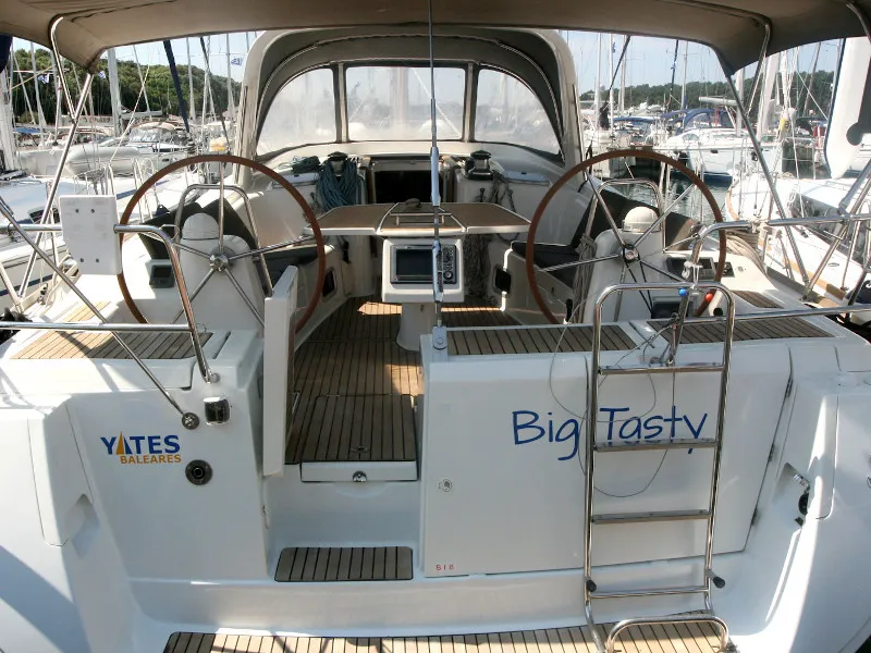 Cockpit of Big Tasty, a Beneteau Oceanis 50 sailboat at Općina Rogoznica, Croatia
