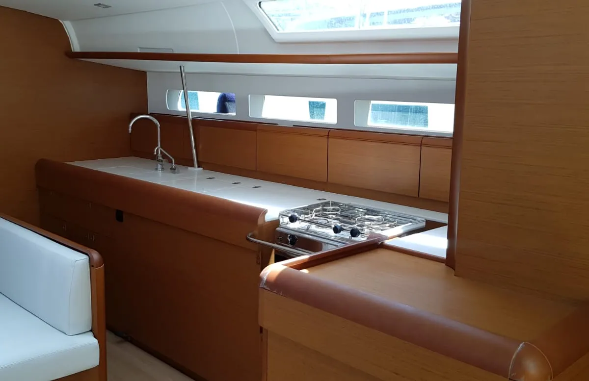 Galley of Pata, a Jeanneau Sun Odyssey 519 sailboat at Cannigione, Italy
