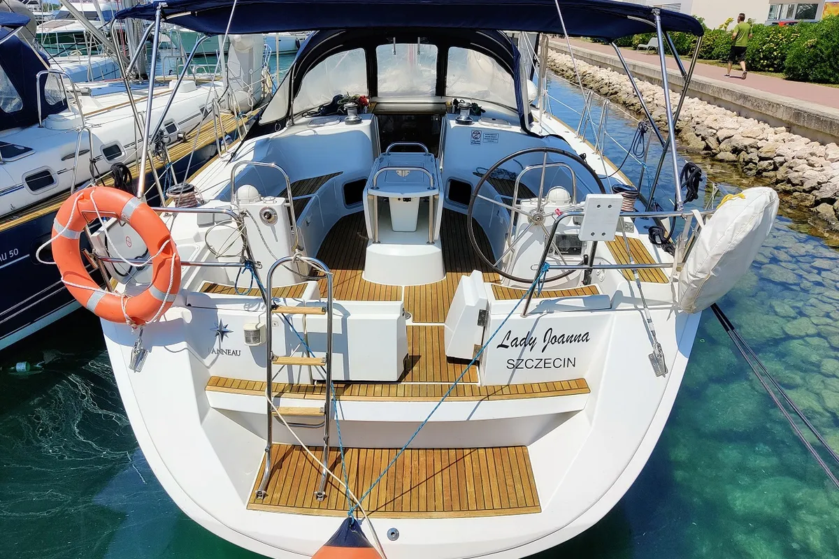 Cockpit of Lady Joanna, a Jeanneau Sun Odyssey 49i sailboat at Općina Sukošan, Croatia