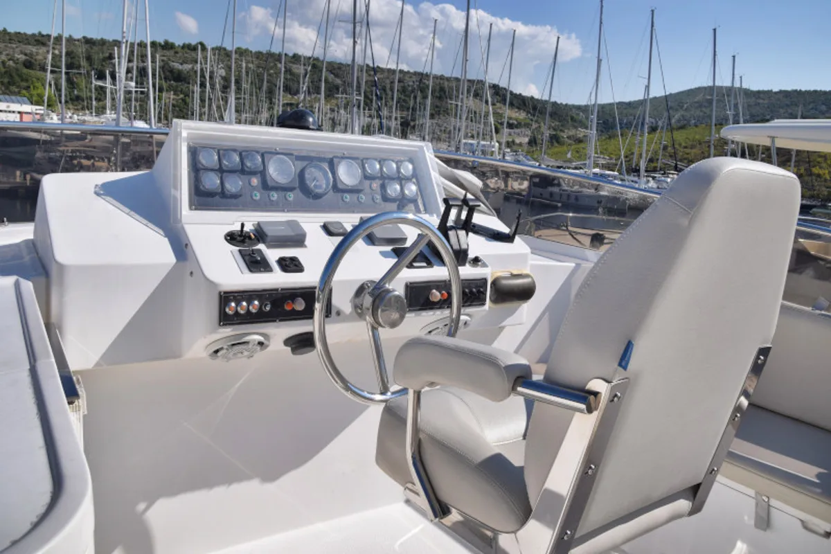 Cockpit of New Style , a Johnson 56 motorboat at Primošten, Croatia