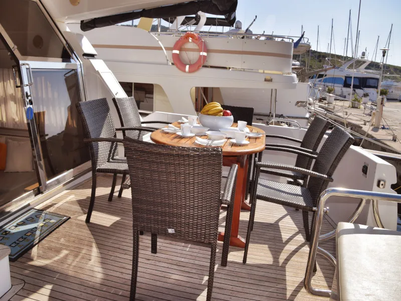 Deck of New Style , a Johnson 56 motorboat at Primošten, Croatia