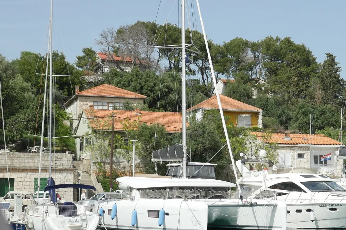 Exterior view of GALAPAGOS, a Lagoon 42 catamaran at Rogač, Croatia