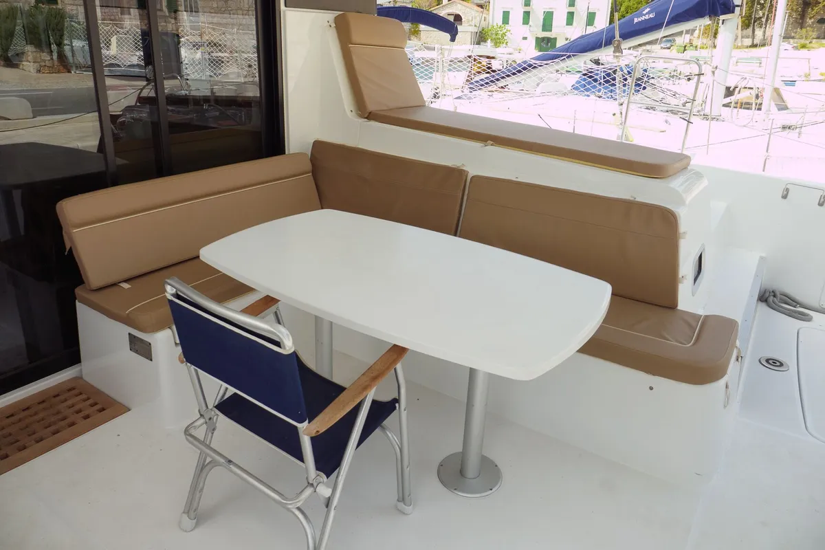 Deck of GALAPAGOS, a Lagoon 42 catamaran at Rogač, Croatia