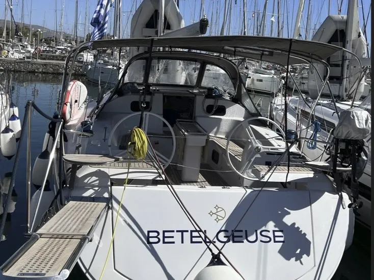 Exterior view of Betelgeuse, a Elan Impression 45 sailboat at Athens, Greece