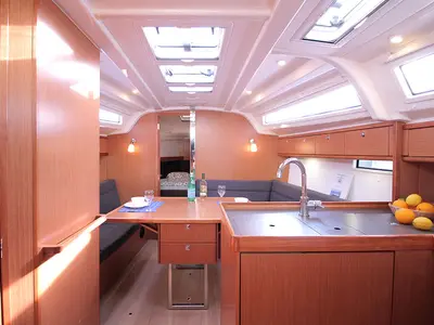 Salon of Black Pearl, a Bavaria Cruiser 37 sailboat at Llucmajor, Spain