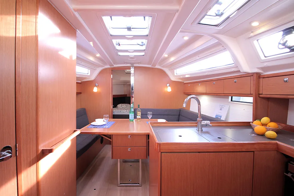 Salon of Black Pearl, a Bavaria Cruiser 37 sailboat at Llucmajor, Spain