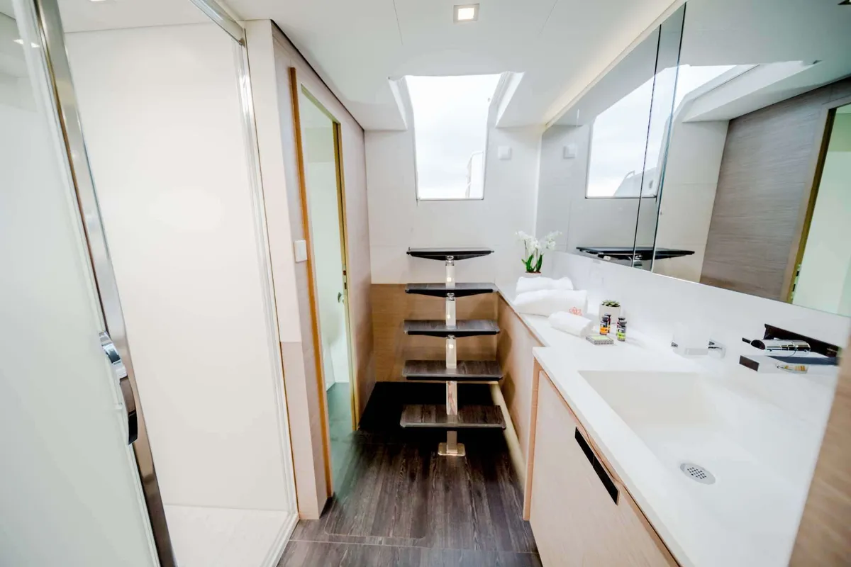 Namaste, a Fountaine Pajot Samana 59 catamaran at Piraeus, Greece