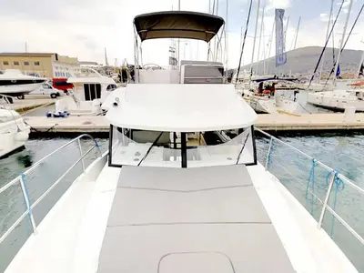 Deck of Odysseus, a Beneteau Swift Trawler 30 motorboat at Grad Trogir, Croatia
