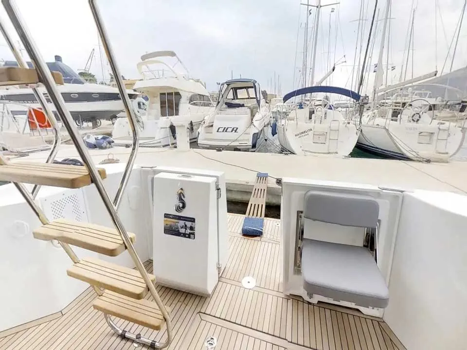 Deck of Odysseus, a Beneteau Swift Trawler 30 motorboat at Grad Trogir, Croatia