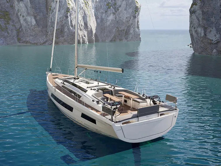 Exterior view of Nova, a Dufour 48 sailboat at Mytikas, Greece