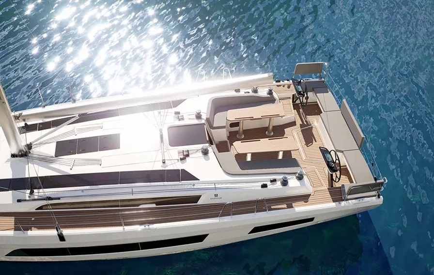 Deck of Nova, a Dufour 48 sailboat at Mytikas, Greece