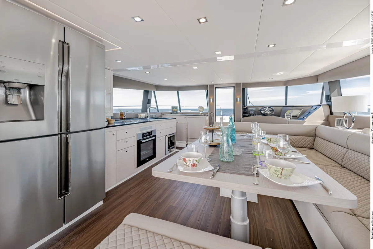 Galley of Premium, a Gulet x-reuse catamaran at Cogolin, France