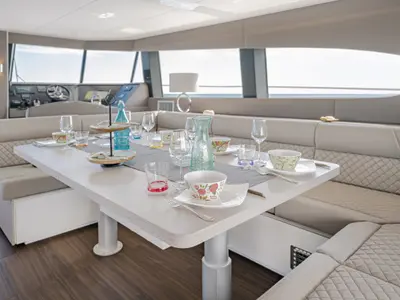 Salon of Premium, a Gulet x-reuse catamaran at Cogolin, France