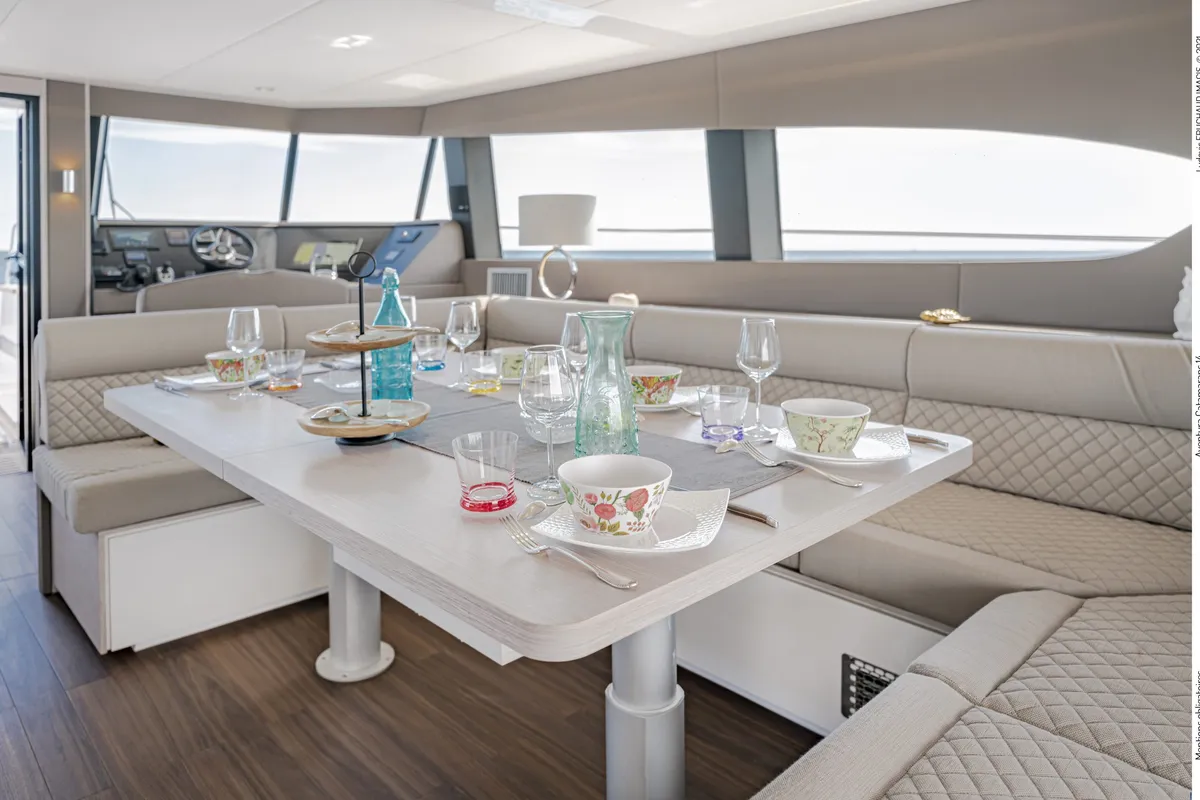 Salon of Premium, a Gulet x-reuse catamaran at Cogolin, France