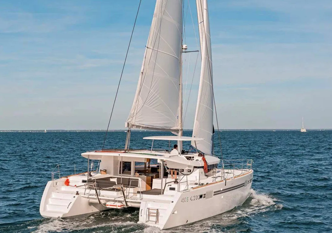 Exterior view of Gecko, a Lagoon 450 S catamaran at Punat, Croatia