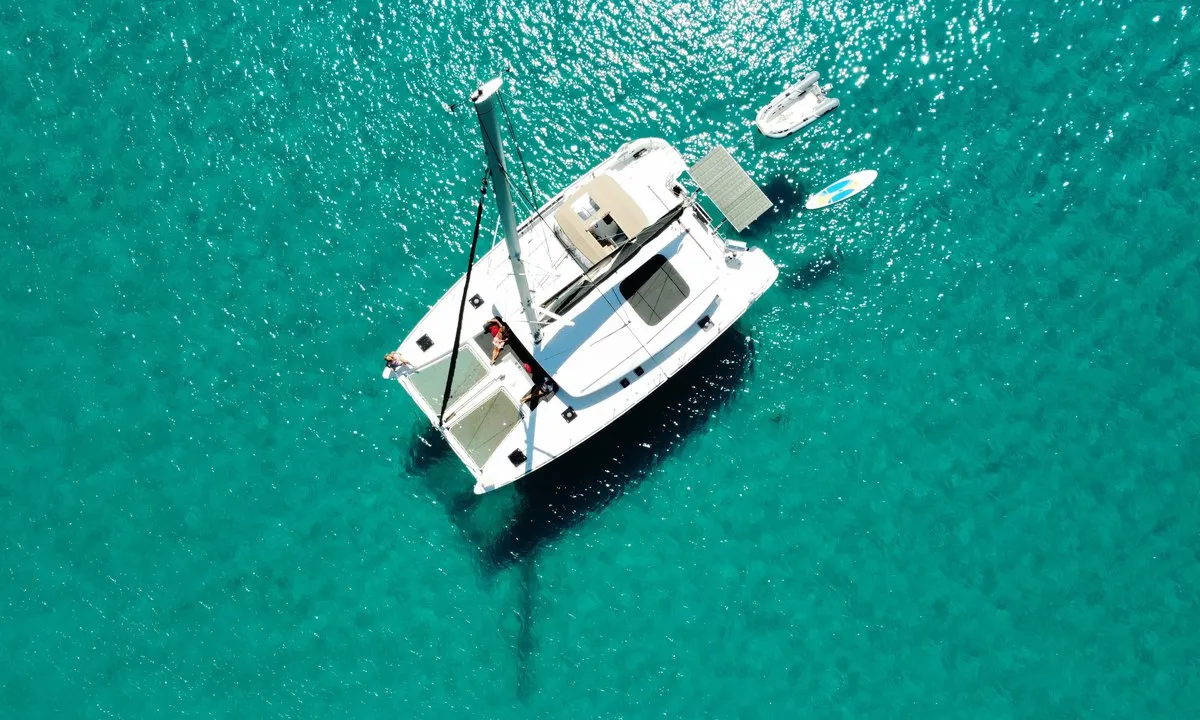 Exterior view of Gecko, a Lagoon 450 S catamaran at Punat, Croatia
