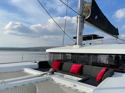 Deck of Gecko, a Lagoon 450 S catamaran at Punat, Croatia