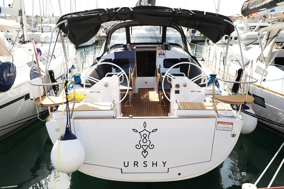 Exterior view of Urshy, a Elan Impression 45.1 sailboat at Grad Biograd na Moru, Croatia