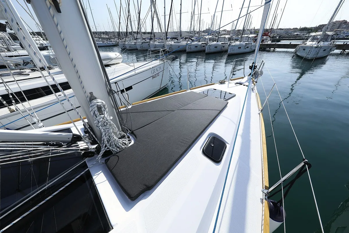 Exterior view of Urshy, a Elan Impression 45.1 sailboat at Grad Biograd na Moru, Croatia
