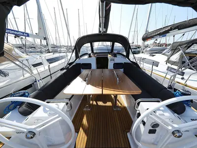 Deck of Urshy, a Elan Impression 45.1 sailboat at Grad Biograd na Moru, Croatia