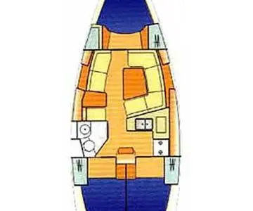 Floor plan of Naias, a Jeanneau Sun Odyssey 37 sailboat at Athens, Greece