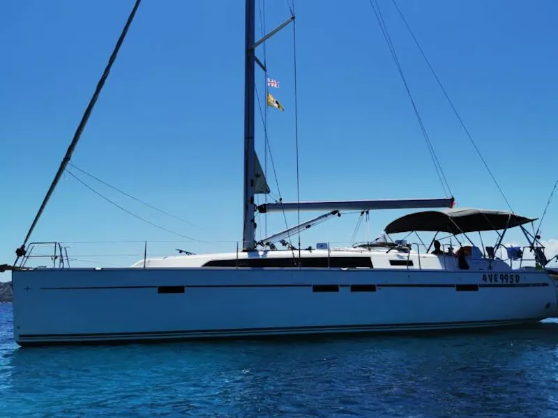 Exterior view of Krizia, a Bavaria Cruiser 46 sailboat at San Vincenzo, Italy