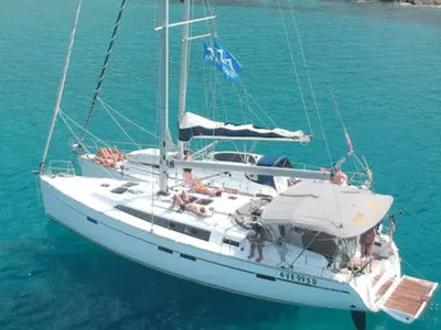 Exterior view of Krizia, a Bavaria Cruiser 46 sailboat at San Vincenzo, Italy