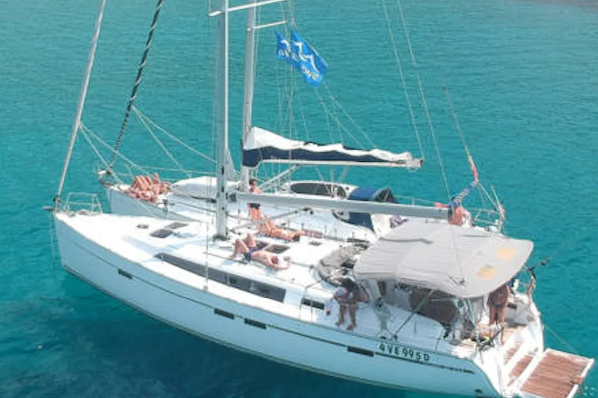 Exterior view of Krizia, a Bavaria Cruiser 46 sailboat at San Vincenzo, Italy