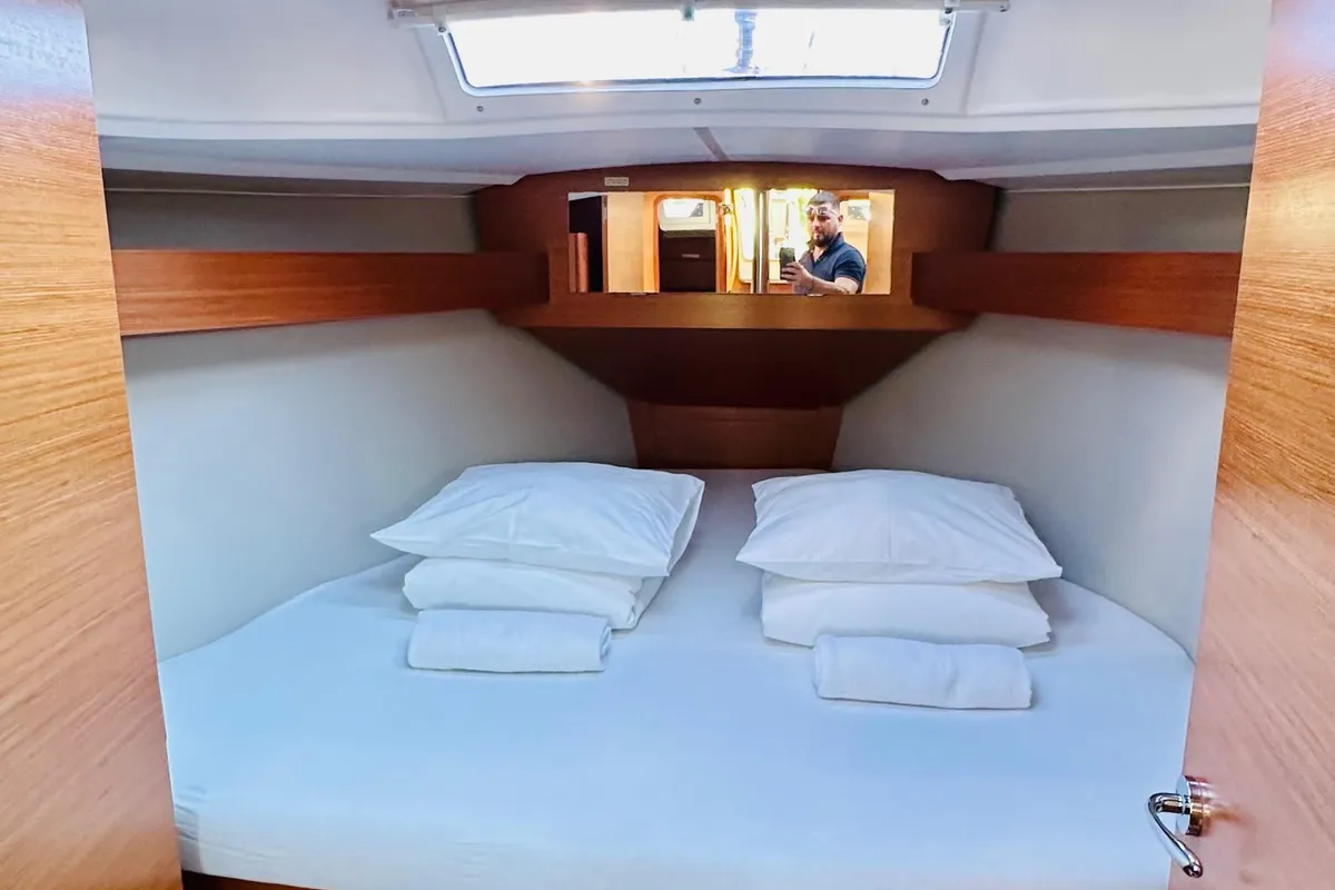 Cabin on Alpha, a Dufour 360 GL sailboat at Primošten, Croatia