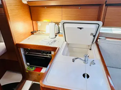 Galley of Alpha, a Dufour 360 GL sailboat at Primošten, Croatia