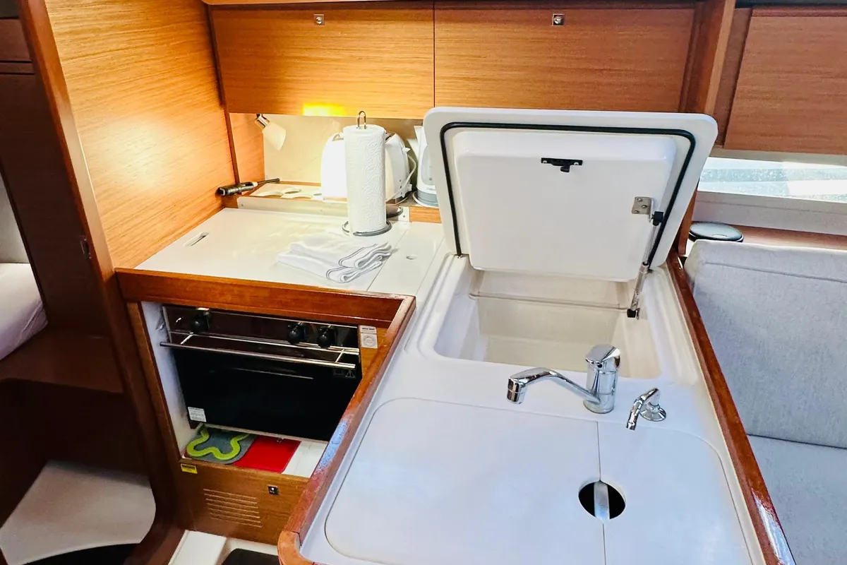 Galley of Alpha, a Dufour 360 GL sailboat at Primošten, Croatia