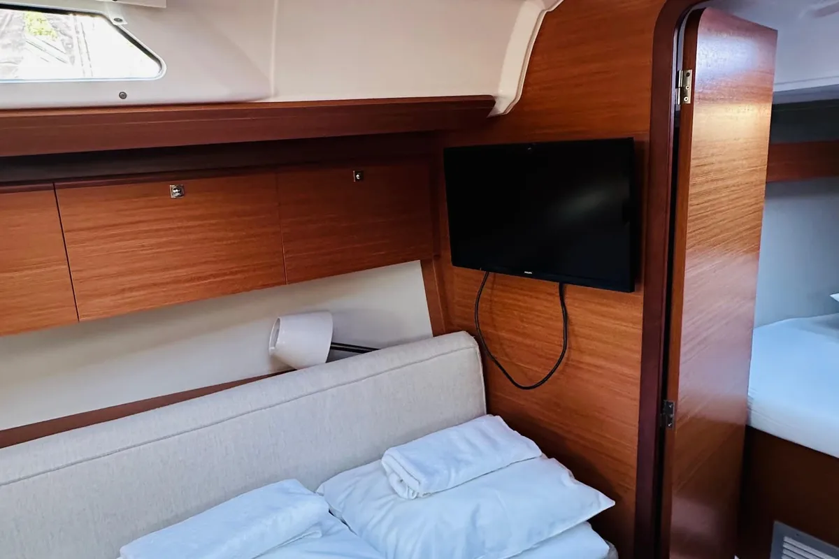 Cabin on Alpha, a Dufour 360 GL sailboat at Primošten, Croatia