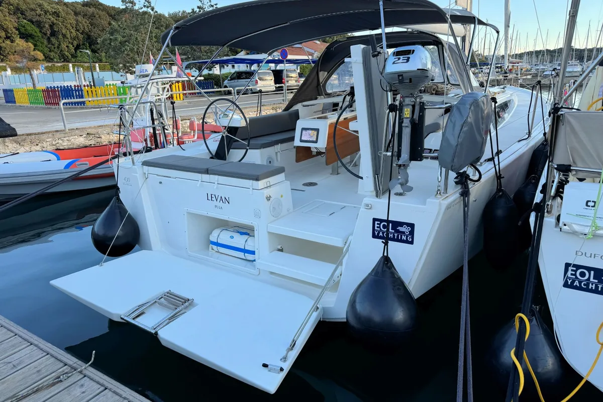 Deck of Levan, a Dufour 430 GL sailboat at Grad Pula, Croatia