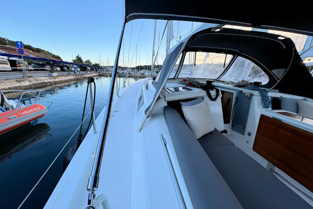 Deck of Levan, a Dufour 430 GL sailboat at Grad Pula, Croatia