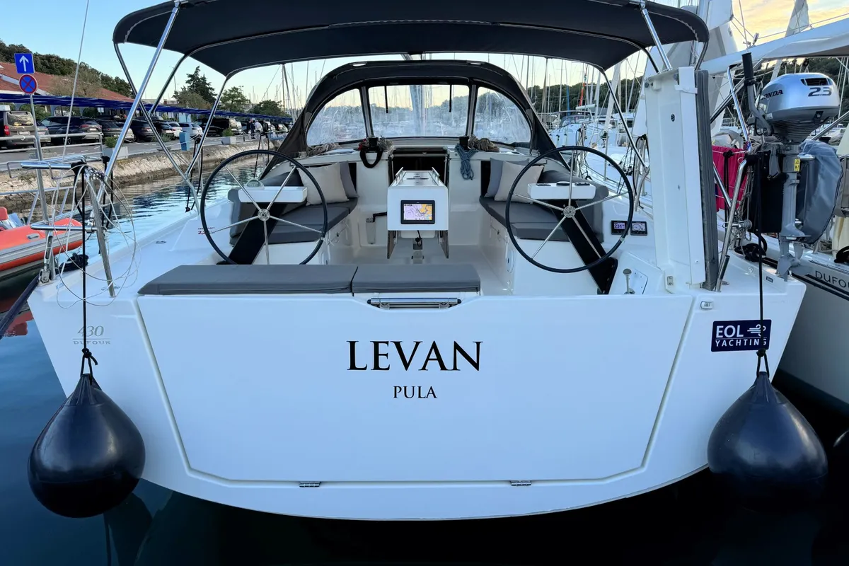 Exterior view of Levan, a Dufour 430 GL sailboat at Grad Pula, Croatia